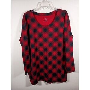 J.Jill Plaid Red Black Supima Cotton Long Sleeve Shirt Womens Size Large